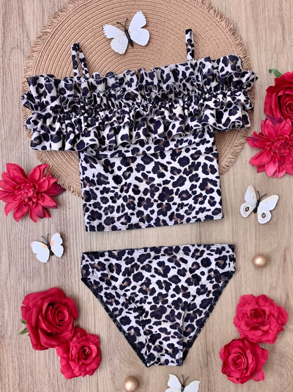 Mia Belle Girls Wildcat Chic Ruffle Tankini Two Piece Swimsuit SpadezStore
