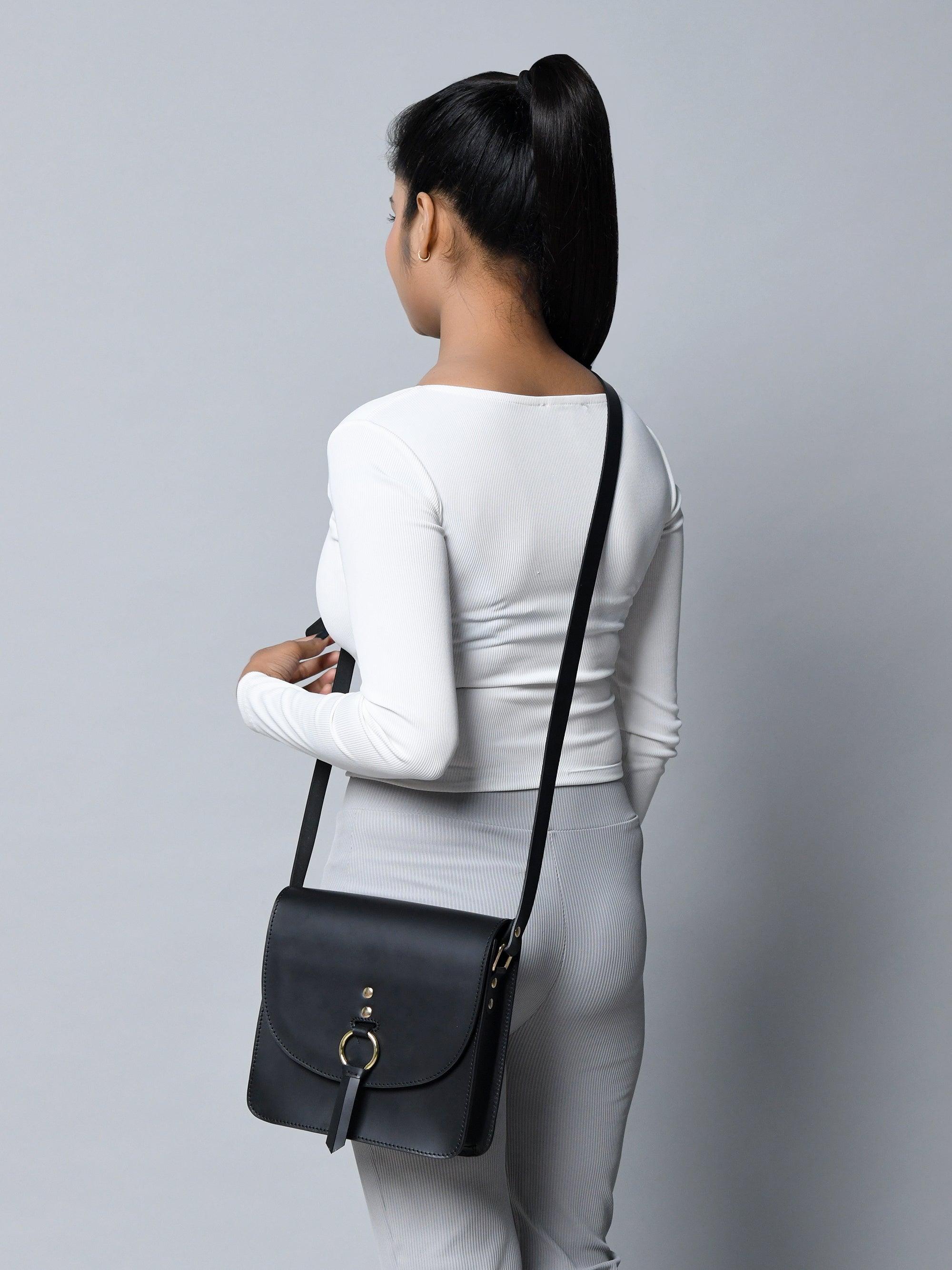 Classy Leather Bags Black Elegance Crossbody Sling Bag SpadezStore