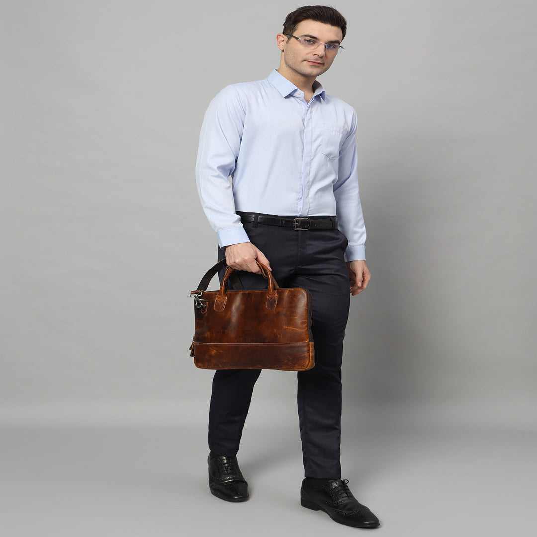 Classy Leather Bags Modernist Leather Laptop Bag- Brown