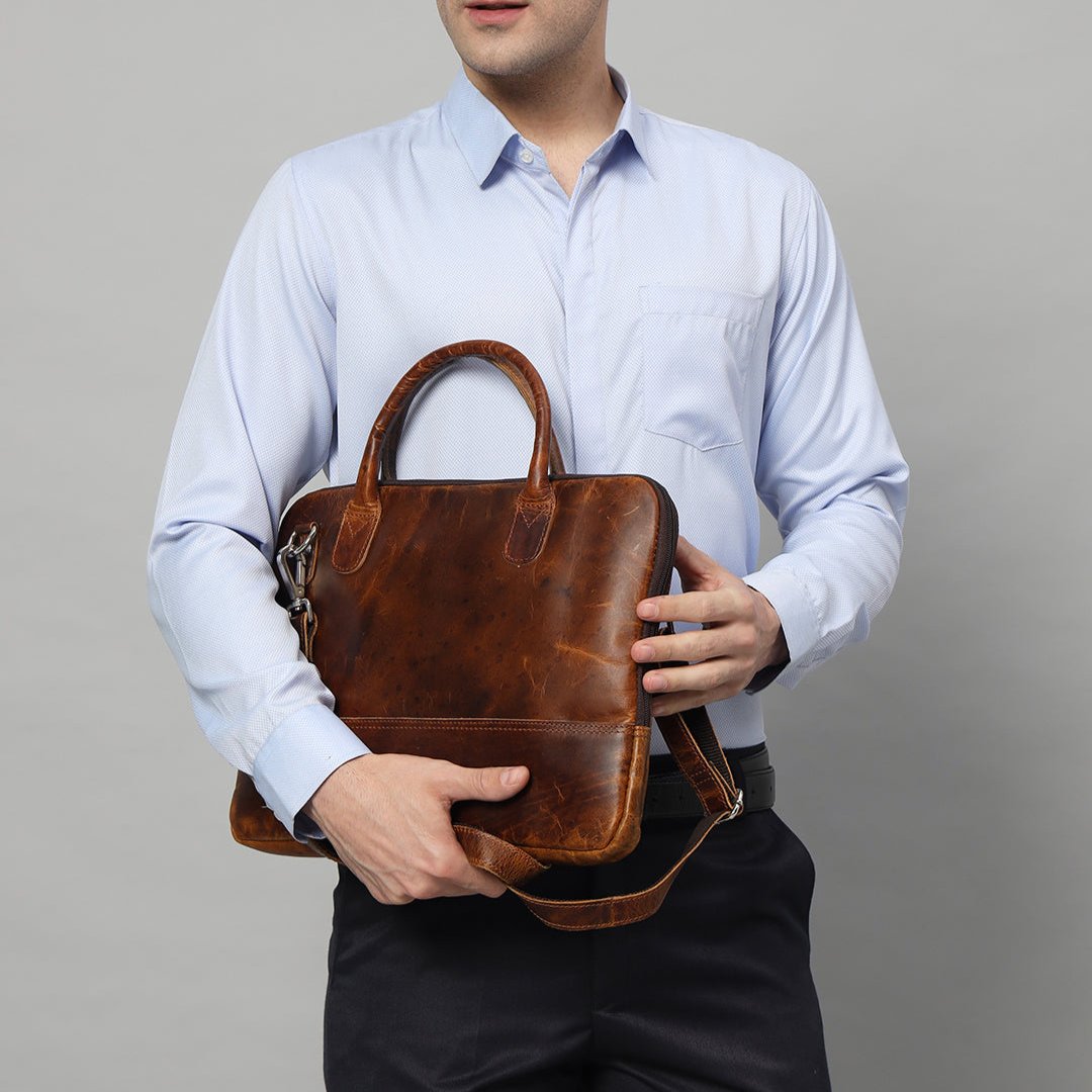 Classy Leather Bags Modernist Leather Laptop Bag- Brown