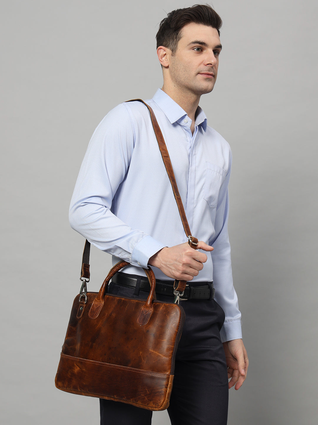 Classy Leather Bags Modernist Leather Laptop Bag- Brown
