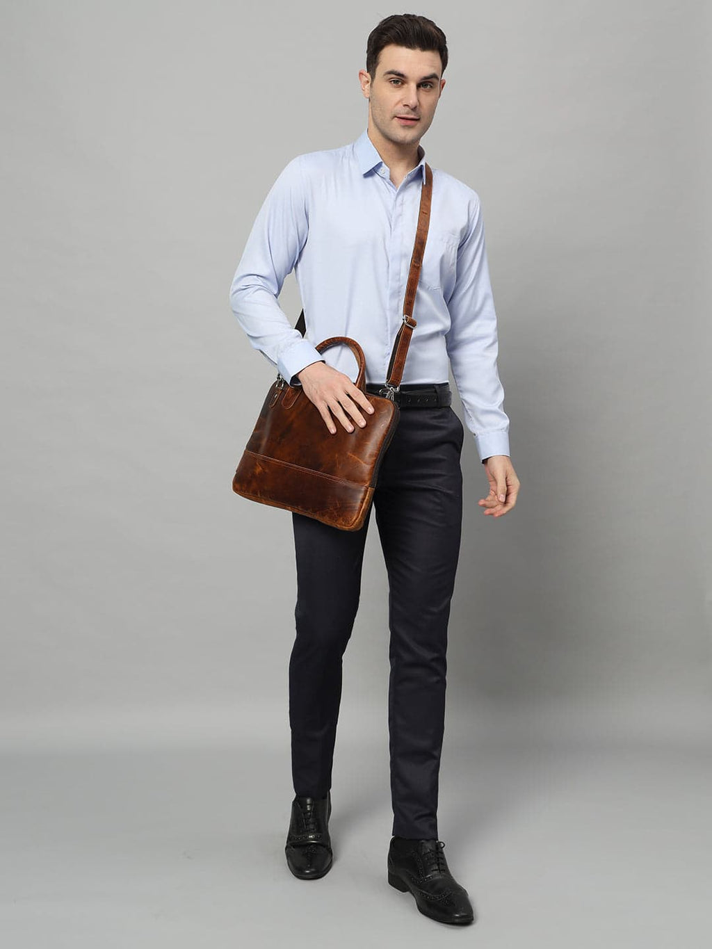 Classy Leather Bags Modernist Leather Laptop Bag- Brown