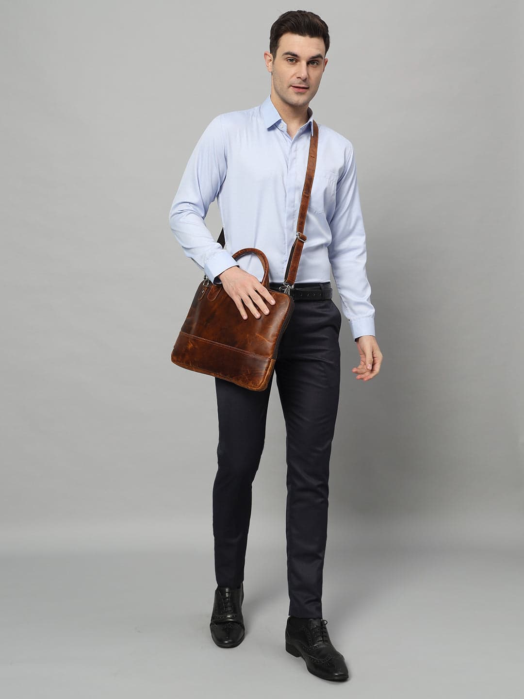 Classy Leather Bags Modernist Leather Laptop Bag- Brown