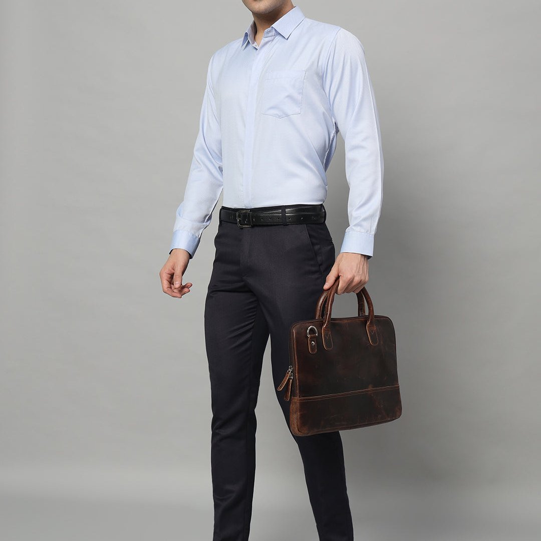 Modernist Leather Laptop Bag-Dark Brown SpadezStore