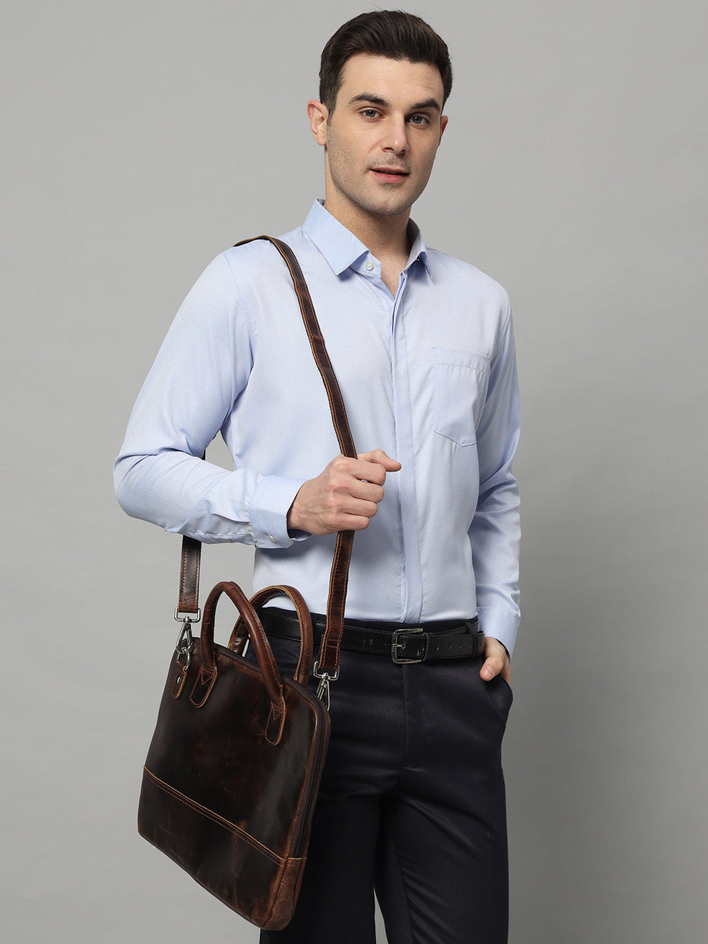 Modernist Leather Laptop Bag-Dark Brown SpadezStore