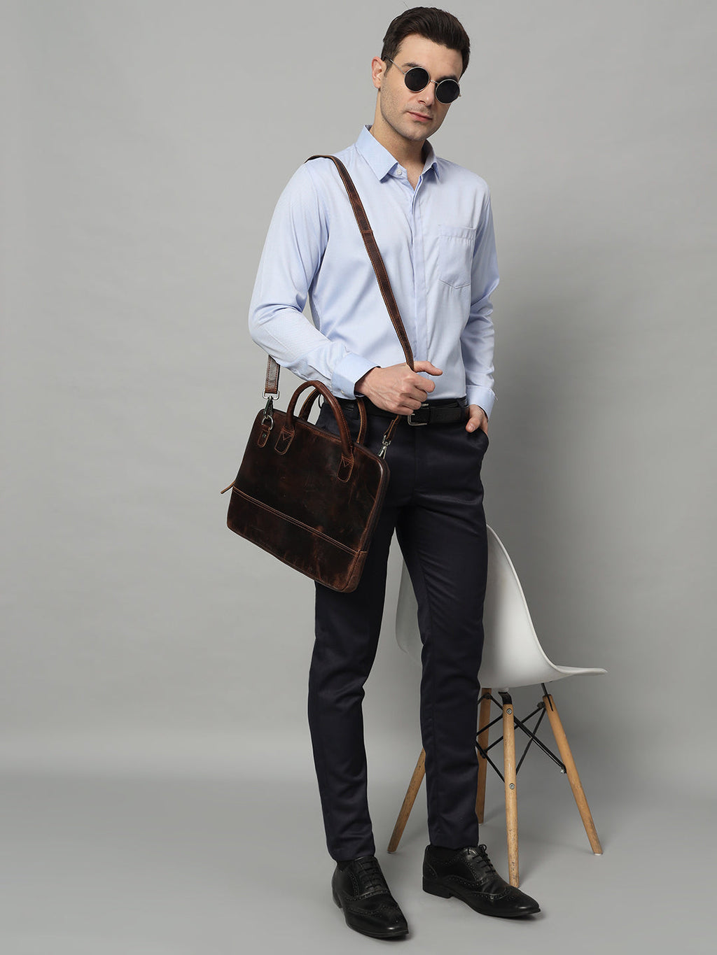 Modernist Leather Laptop Bag-Dark Brown SpadezStore
