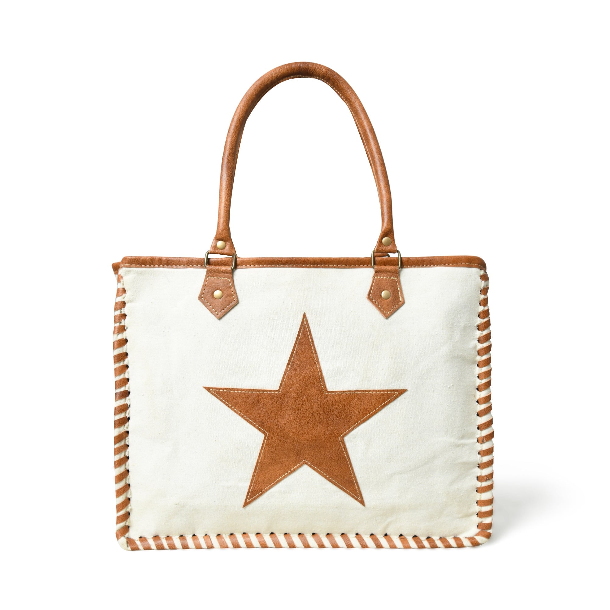 Classy Leather Bags Star Upcycled Canvas Shoulder Tote