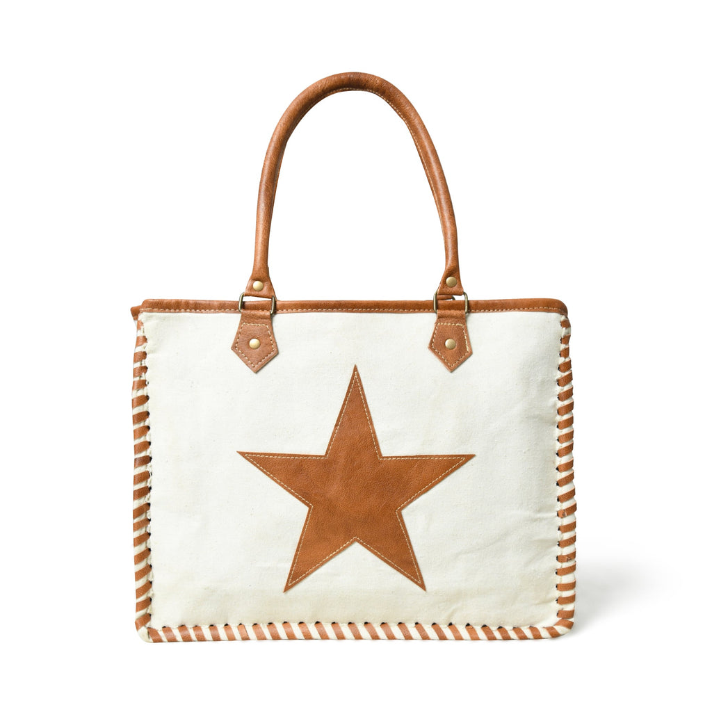 Classy Leather Bags Star Upcycled Canvas Shoulder Tote SpadezStore