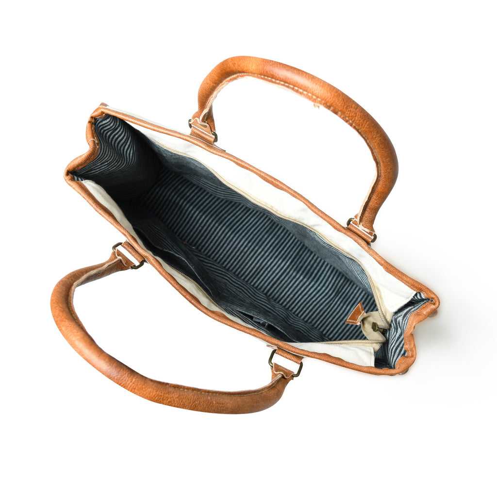 Classy Leather Bags Star Upcycled Canvas Shoulder Tote SpadezStore