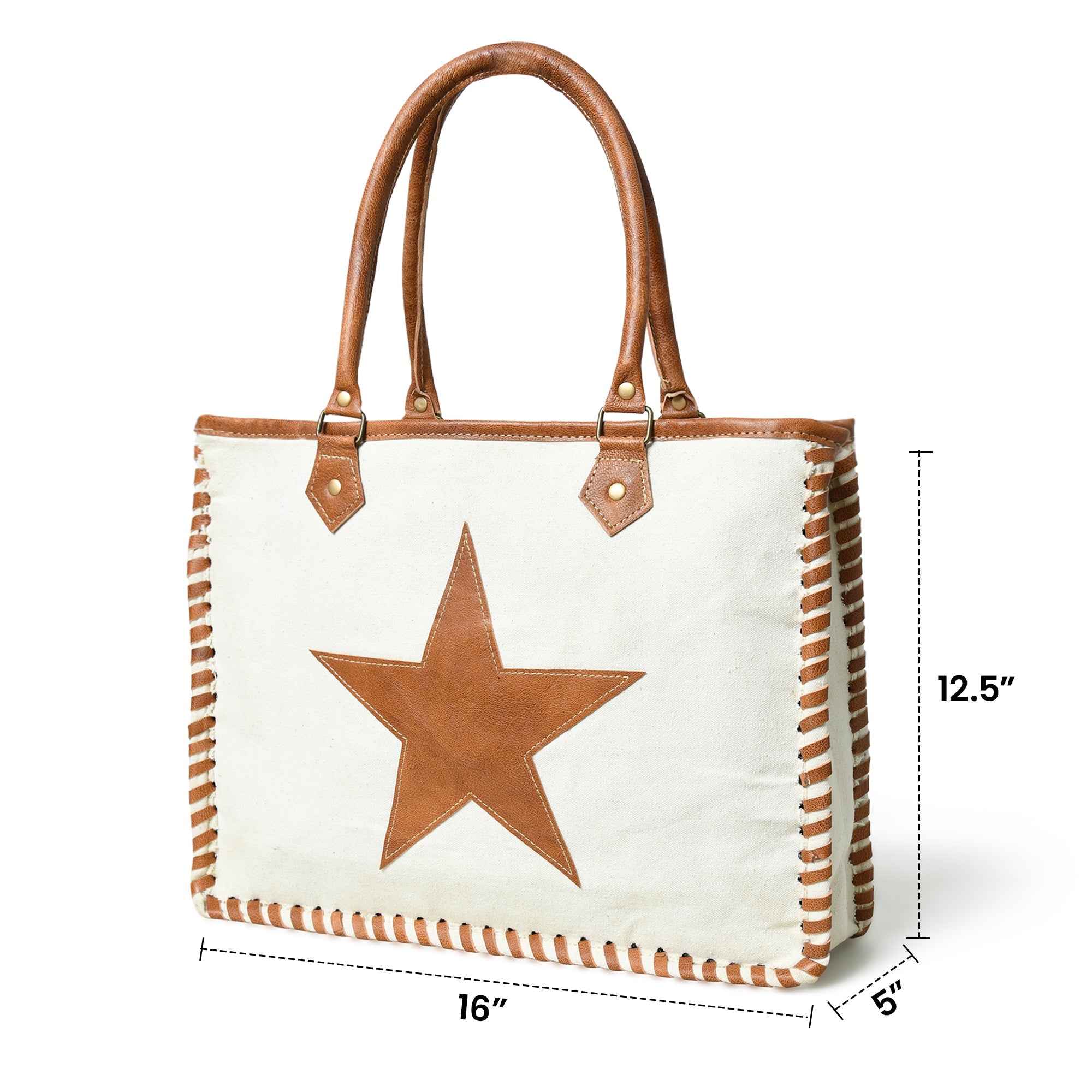 Classy Leather Bags Star Upcycled Canvas Shoulder Tote - Thumbnail 5
