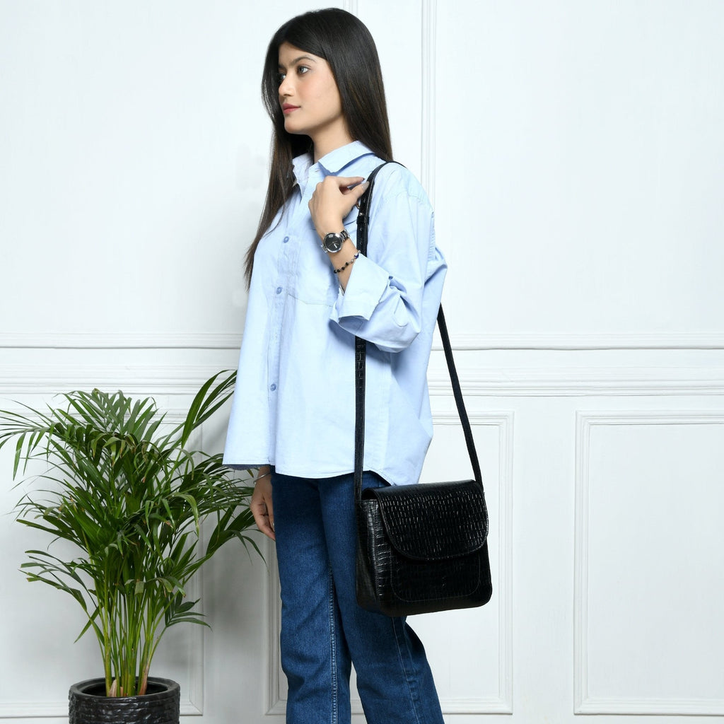 Diva Black Croco Sling Bag SpadezStore