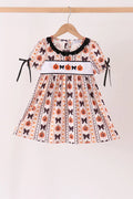 Abby & Evie Pumpkin Bow Embroidery Ruffle Dress 150071