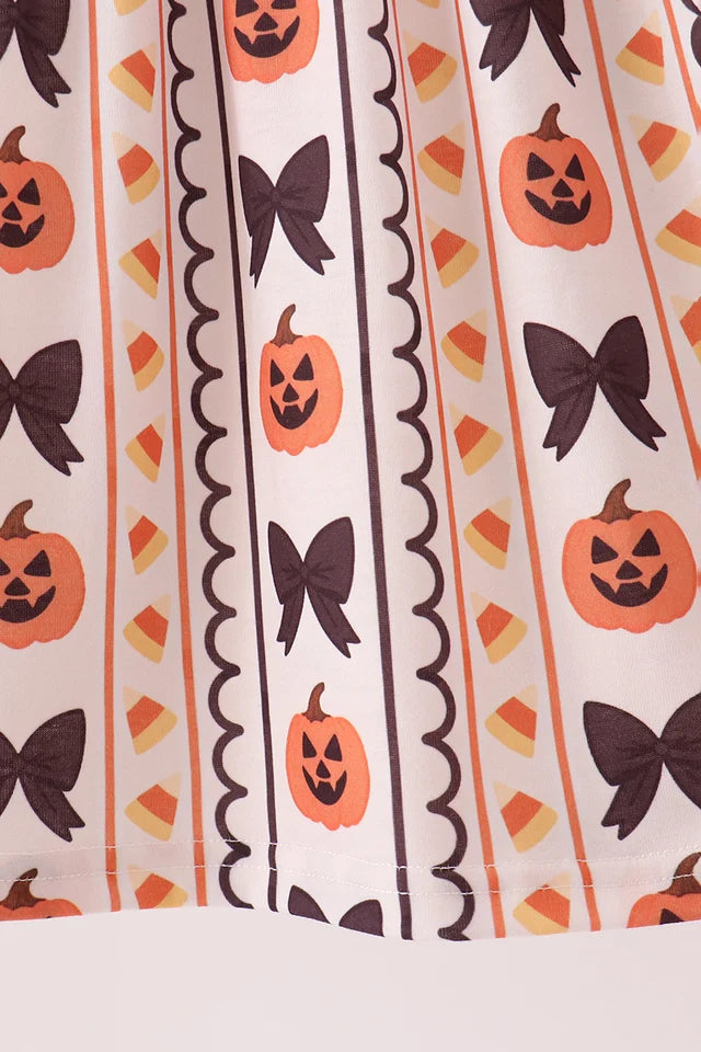 Abby & Evie Pumpkin Bow Embroidery Ruffle Dress 150071