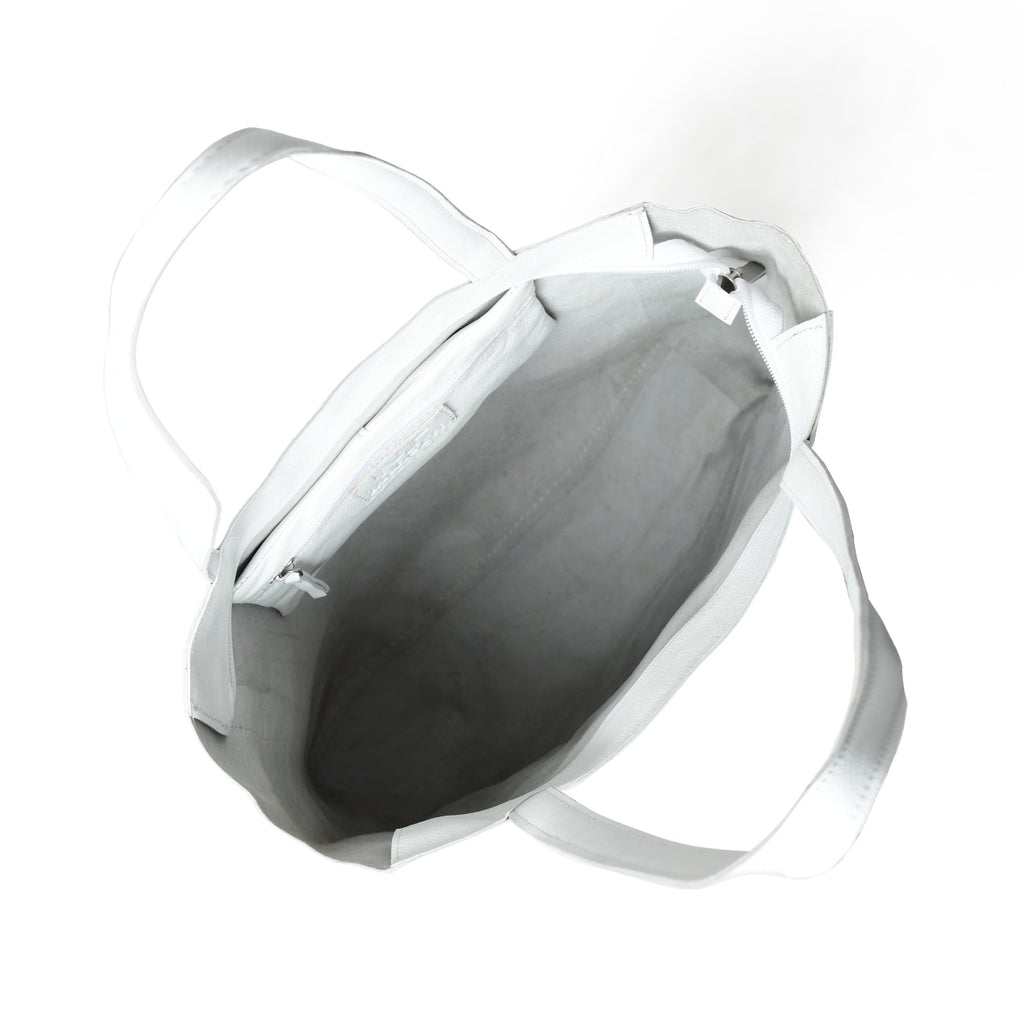 Classy Leather Bags White Leather Shoulder Tote Bag SpadezStore