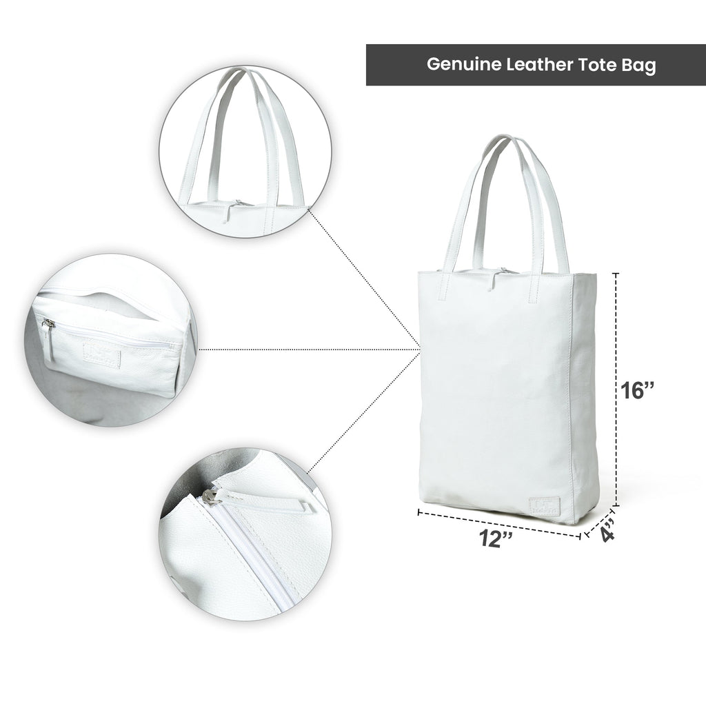 Classy Leather Bags White Leather Shoulder Tote Bag SpadezStore