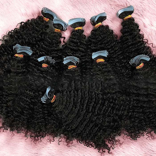 Afro-textured Kinky Curl #1B Natural Hair Tape Ins SpadezStore