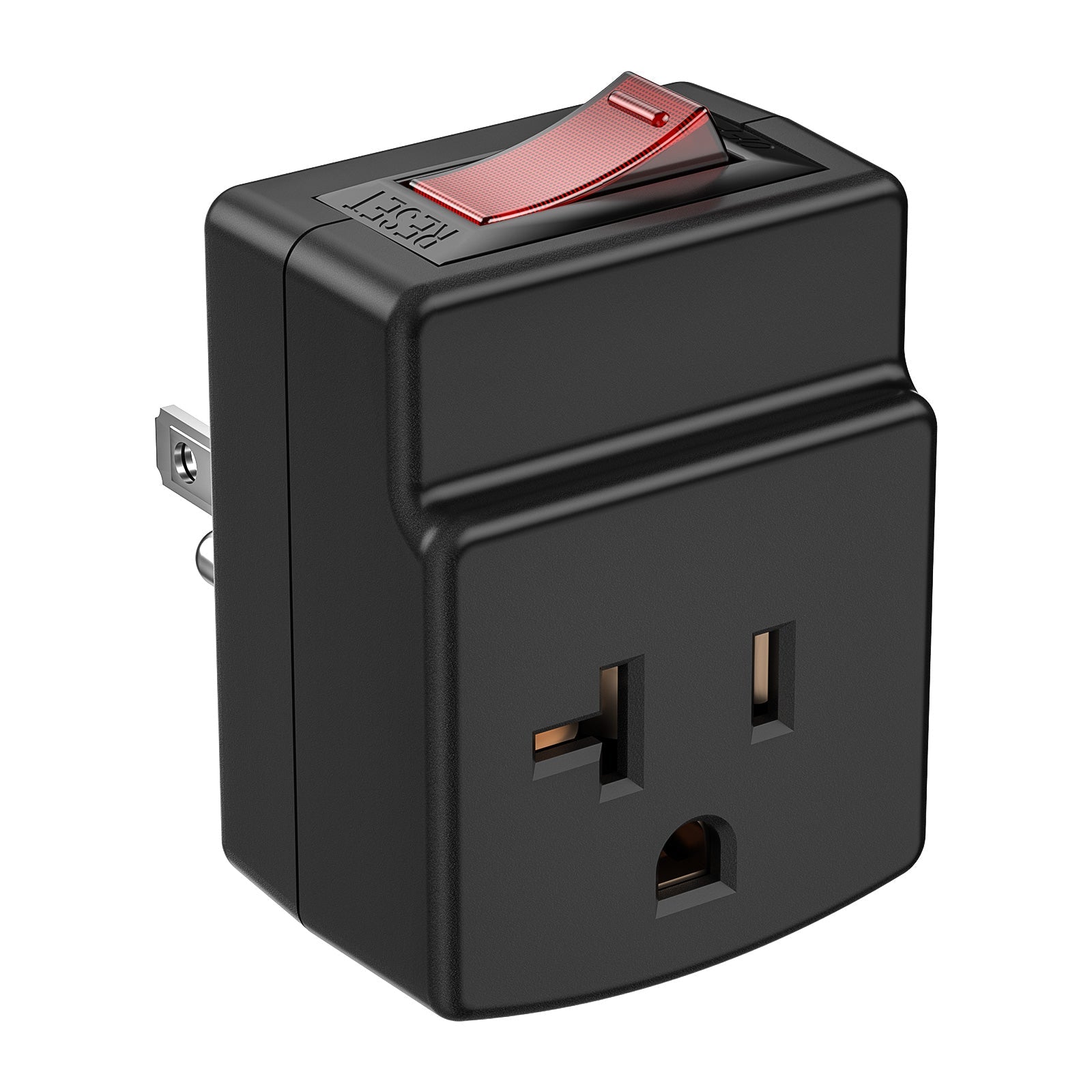 Rocket Socket Technology ETL Listed 15 to 20 Amp Adapter Plug with Built-In 15A Circuit Breaker | NEMA 5-15P to 5-20R