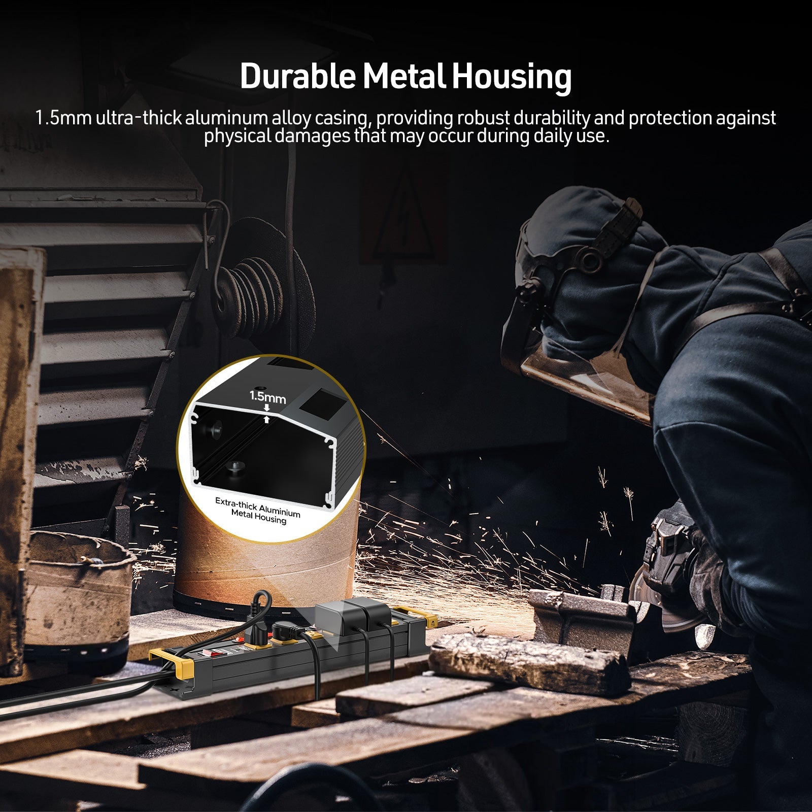 CRST Mountable 6-Outlets Individual Switches Metal Power Strip Surge Protector with Cord Holder 6FT Flat Plug Power Cord 1020J Protection 36 Months Warranty SpadezStore