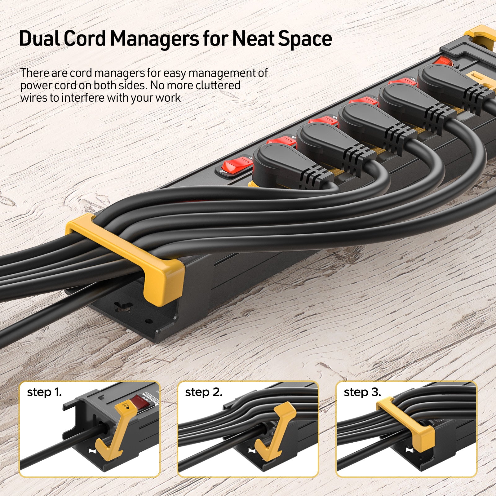 CRST Mountable 6-Outlets Individual Switches Metal Power Strip Surge Protector with Cord Holder 6FT Flat Plug Power Cord 1020J Protection 36 Months Warranty SpadezStore