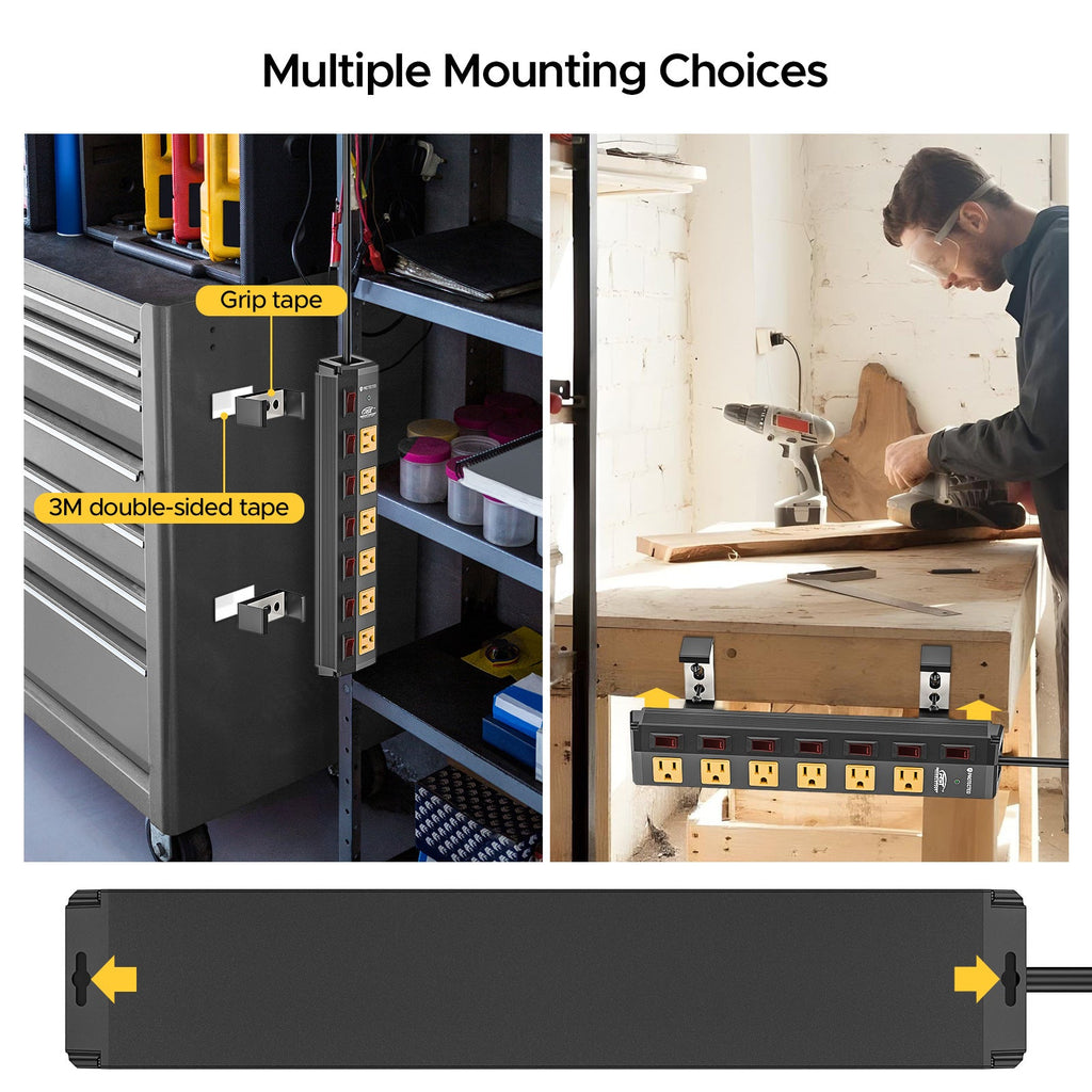 CRST 6 Outlets Individual Switches Mountable Metal Power Strip Surge Protector, 6FT Flat Plug Power Cord SpadezStore