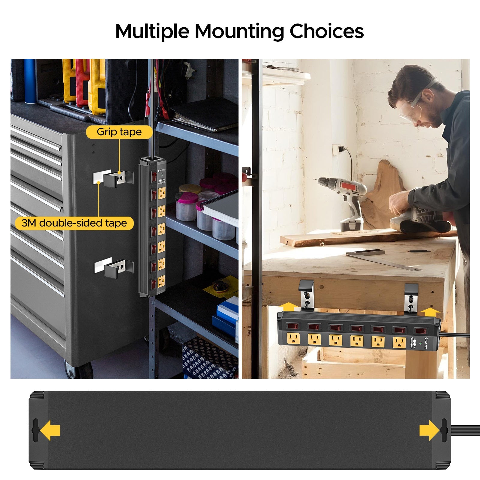 CRST 6 Outlets Individual Switches Mountable Metal Power Strip Surge Protector, 6FT Flat Plug Power Cord SpadezStore