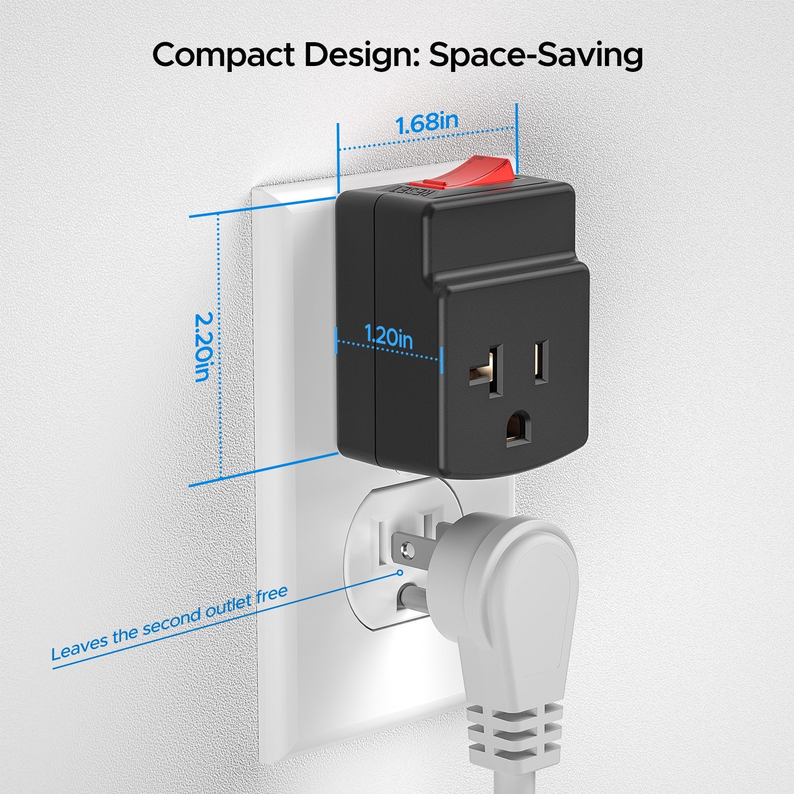 Rocket Socket Technology ETL Listed 15 to 20 Amp Adapter Plug with Built-In 15A Circuit Breaker | NEMA 5-15P to 5-20R