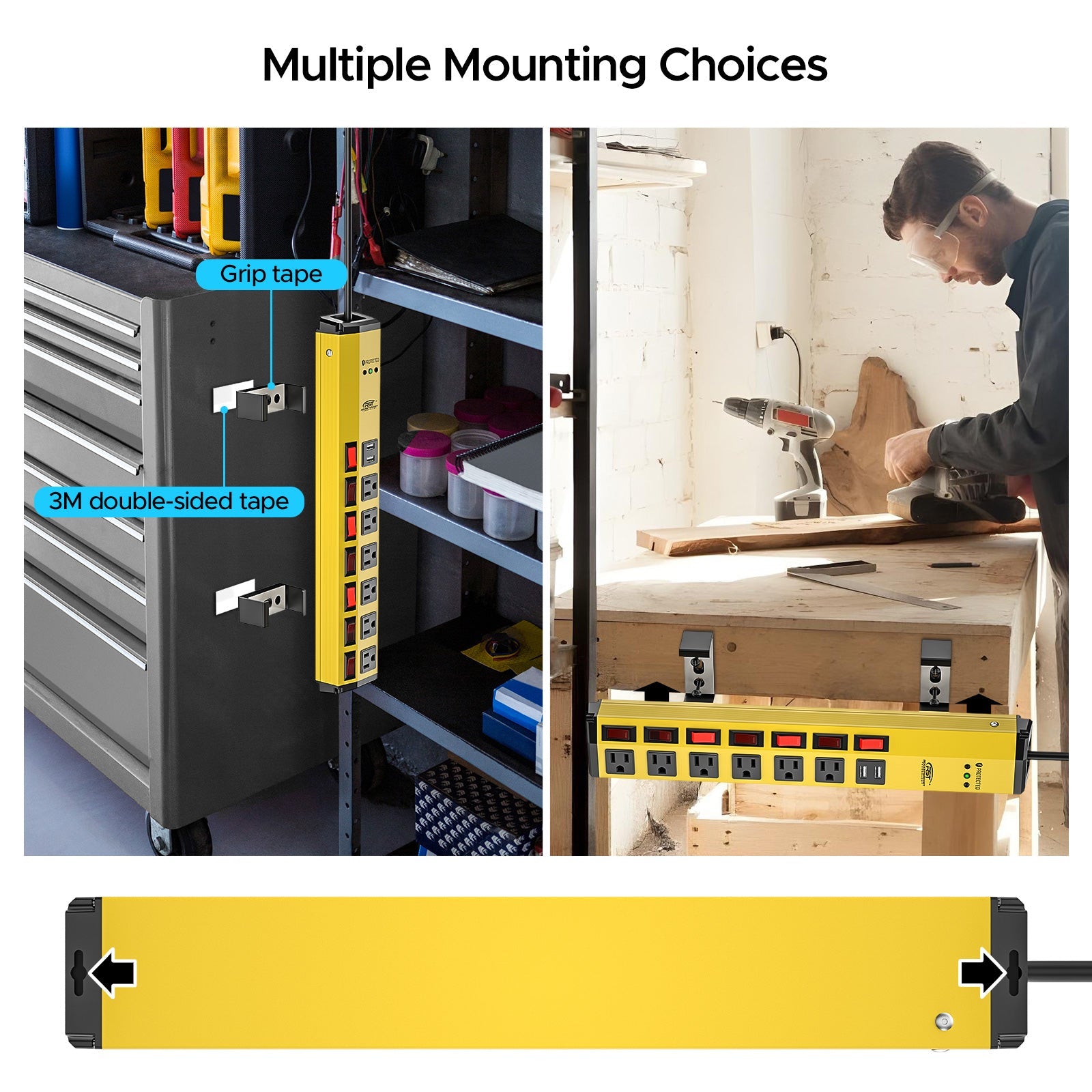 CRST 6 Outlets Individual Switches Mountable Metal Power Strip Surge Protector with Dural USB Ports 6FT Flat Plug Power Cord SpadezStore