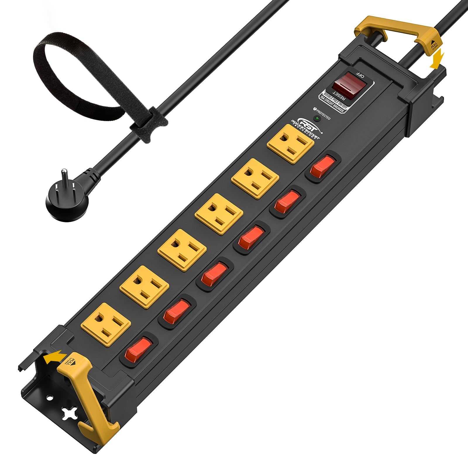 CRST Mountable 6-Outlets Individual Switches Metal Power Strip Surge Protector with Cord Holder 6FT Flat Plug Power Cord 1020J Protection 36 Months Warranty SpadezStore