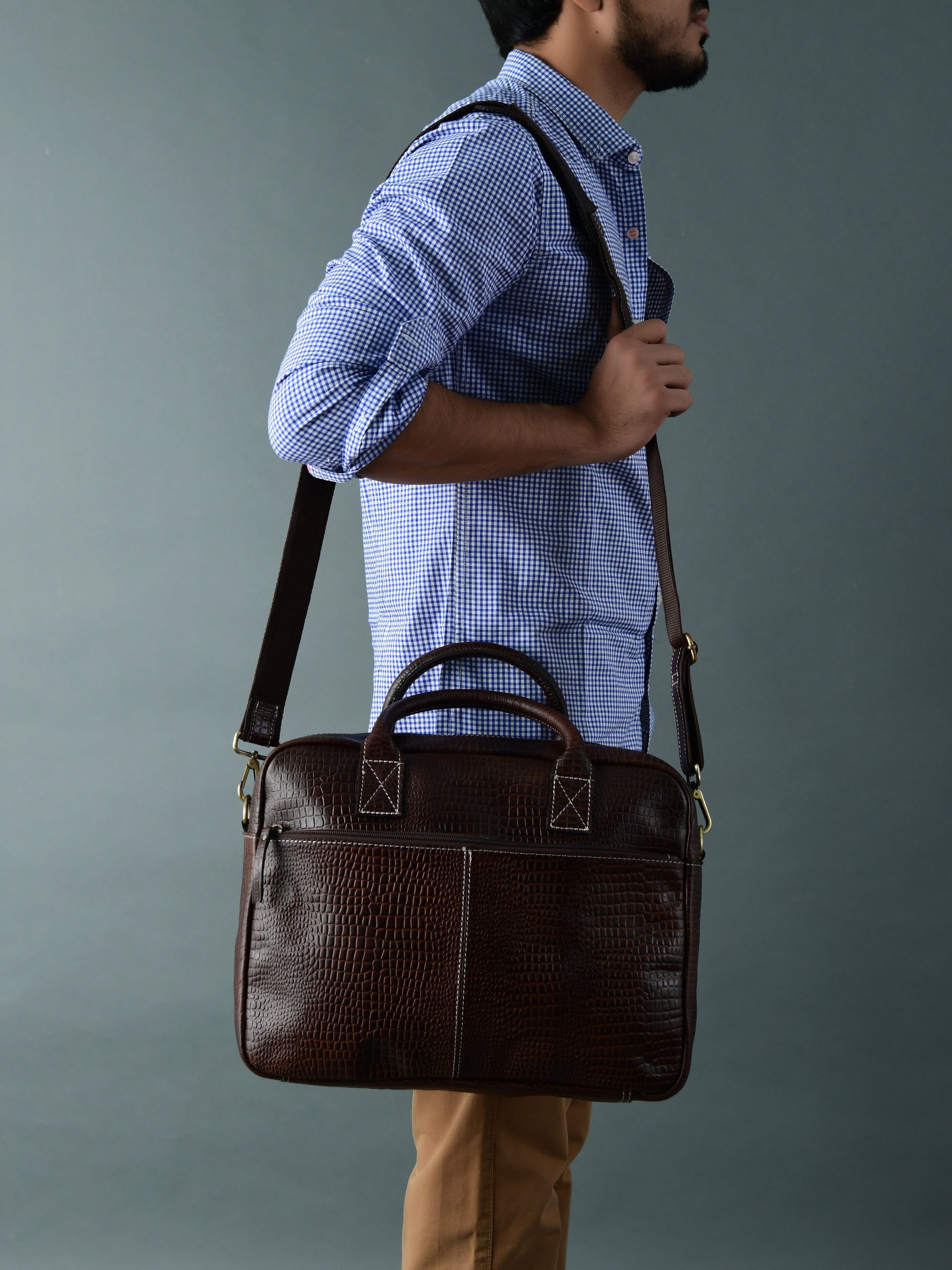 Classy Leather Bags Laurent Leather Briefcase- Dark Brown SpadezStore