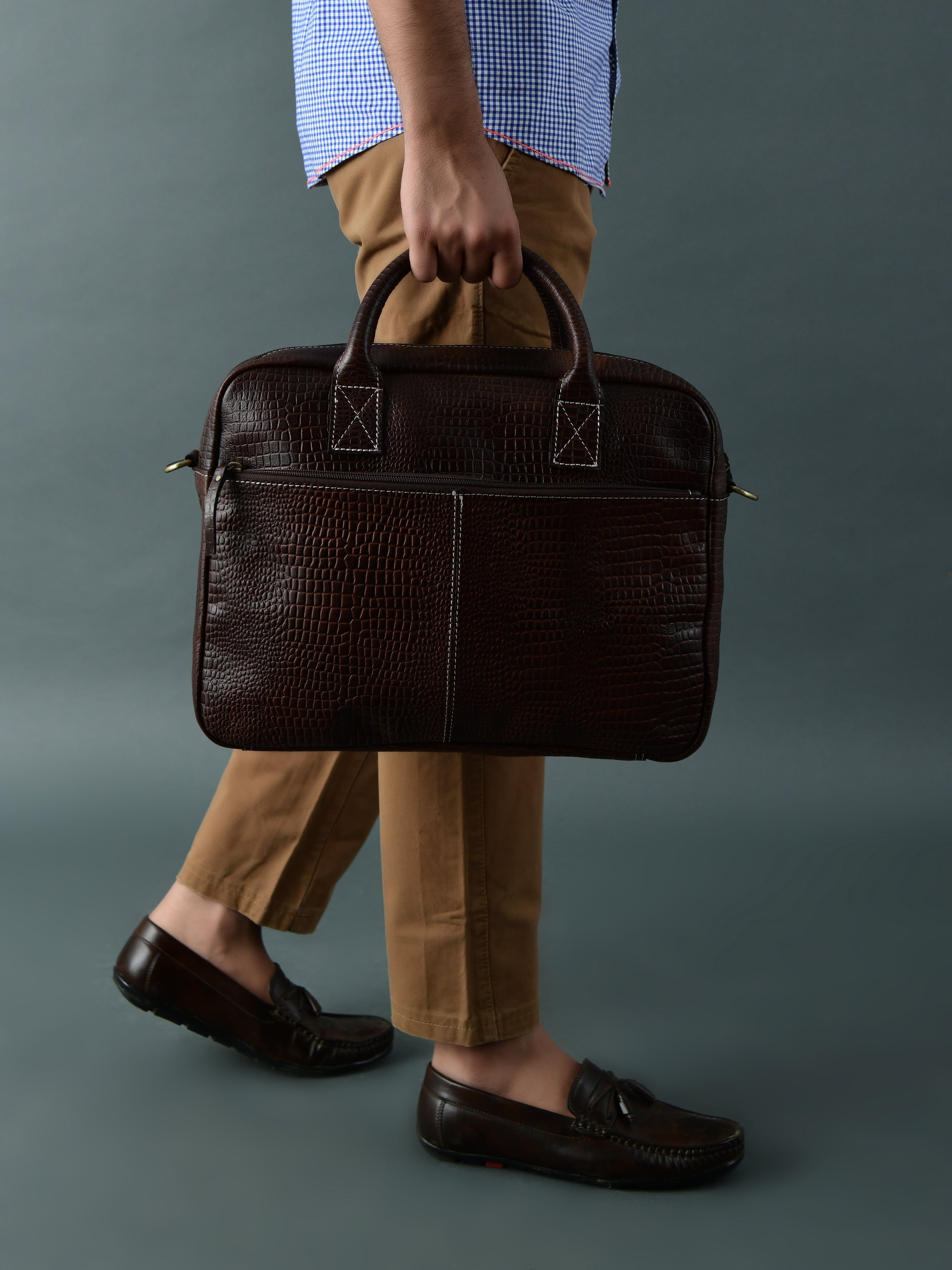 Classy Leather Bags Laurent Leather Briefcase- Dark Brown SpadezStore