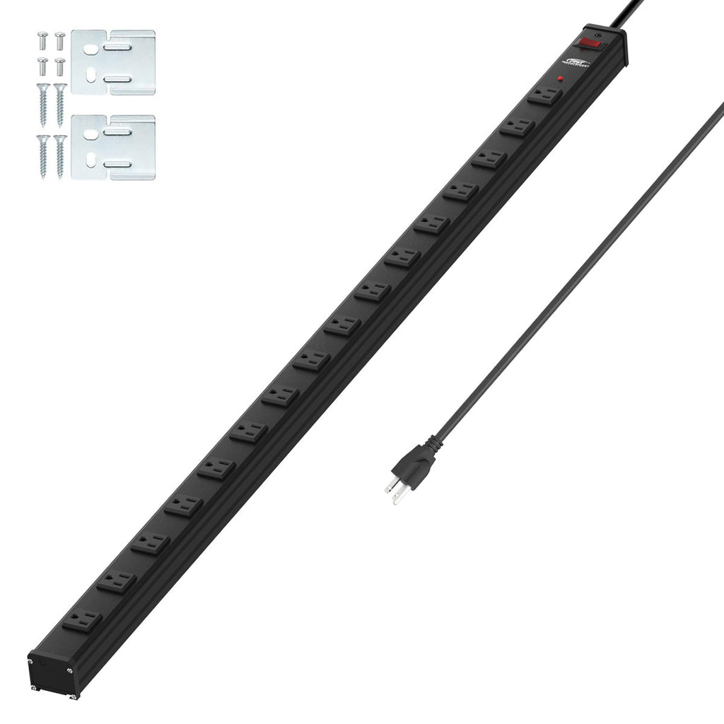 CRST 2.6" Wide Space 16 Outlets Mountable Metal Power Strip Surge Protector, Optional 15FT/6FT Power Cord, Mounting Brackets Included SpadezStore