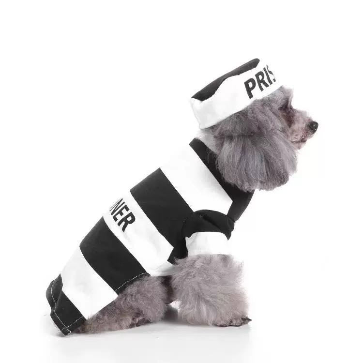 Pet Life Striped Retro Inmate Prisoner Pet Costume SpadezStore