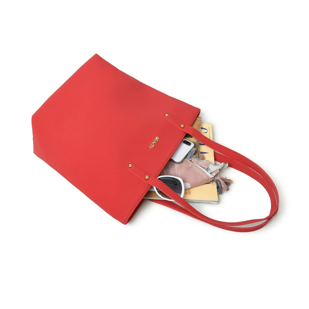 Classy Leather Bags Era Vegan Leather Tote - Coral Red SpadezStore