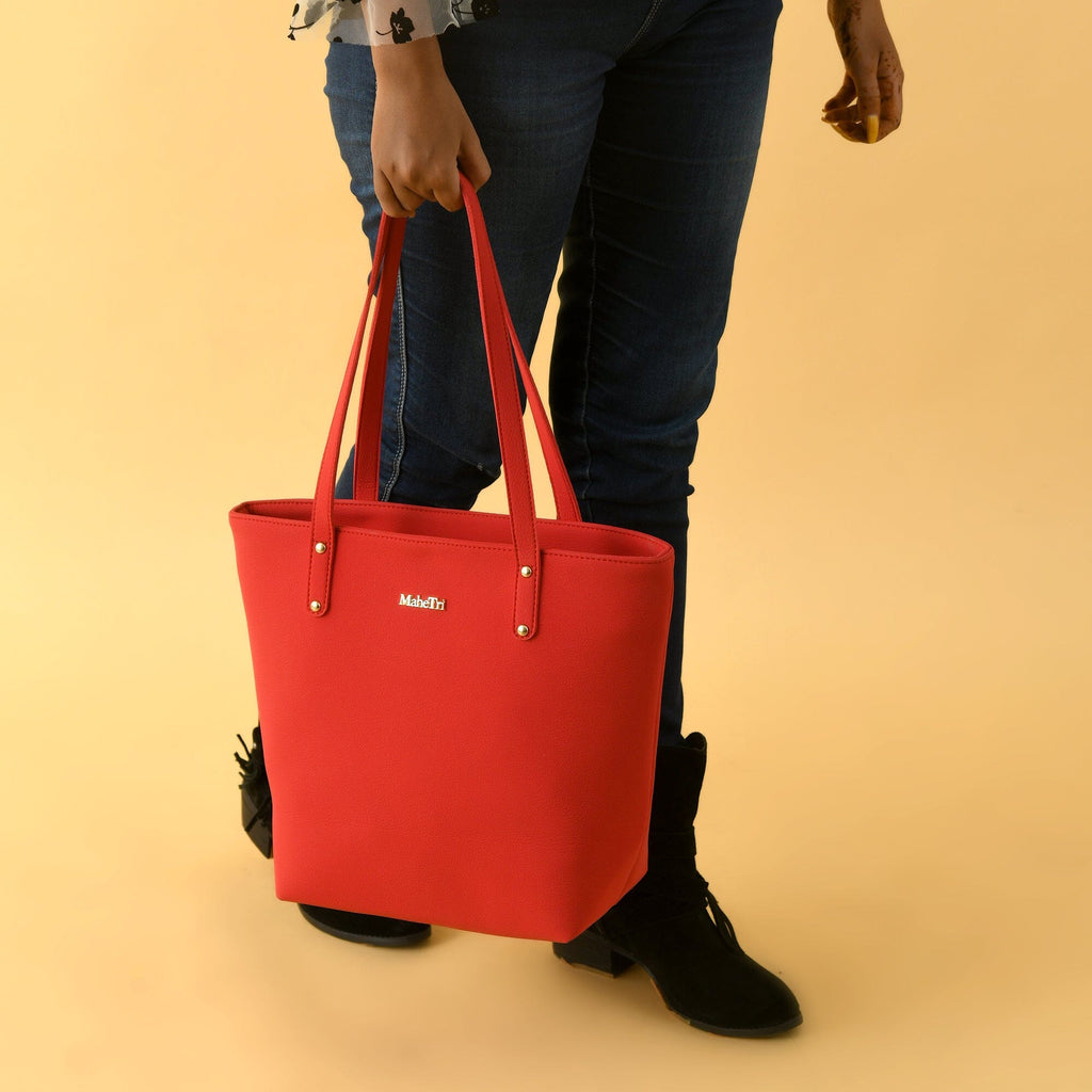Classy Leather Bags Era Vegan Leather Tote - Coral Red SpadezStore