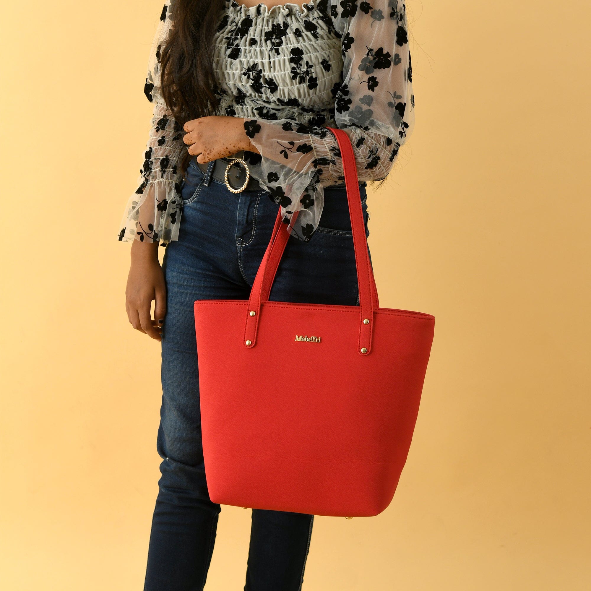 Classy Leather Bags Era Vegan Leather Tote - Coral Red SpadezStore