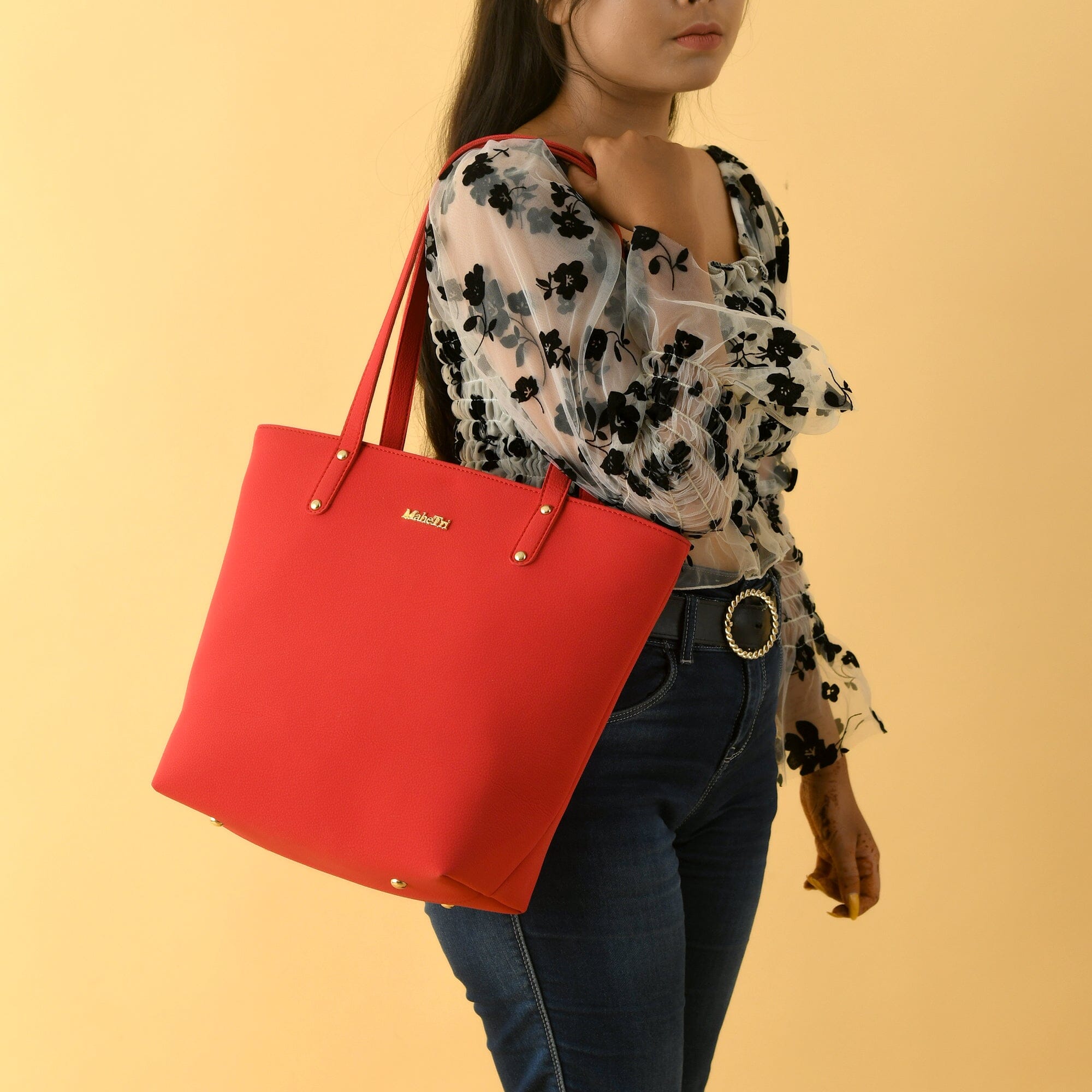 Classy Leather Bags Era Vegan Leather Tote - Coral Red SpadezStore