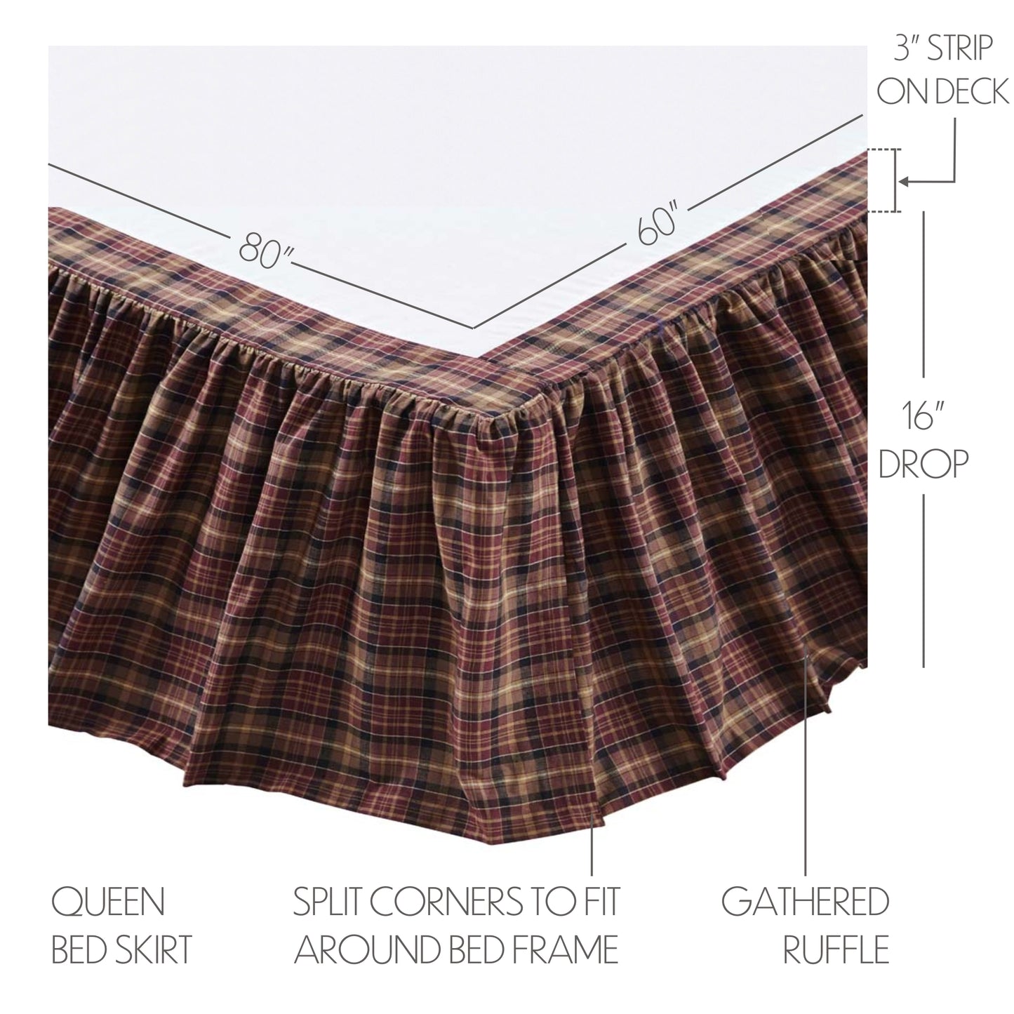 Abilene Star Queen Bed Skirt 60x80x16 SpadezStore