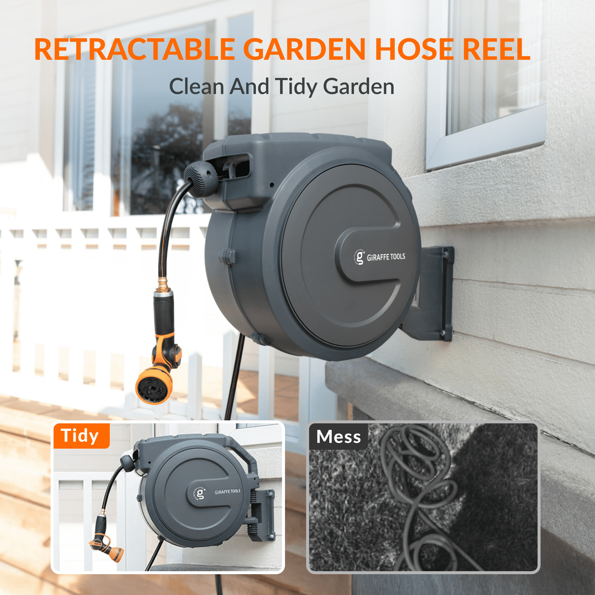 Giraffe Tools Retractable Garden Hose Reel-5/8 in-115ft SpadezStore