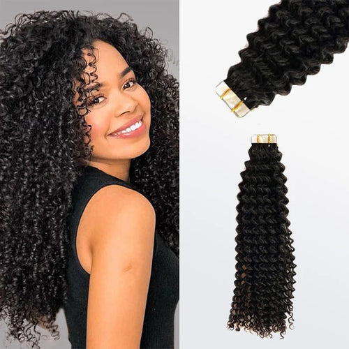 Afro-textured Kinky Curl #1B Natural Hair Tape Ins SpadezStore