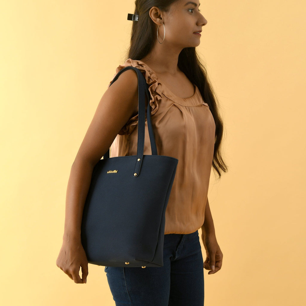 Classy Leather Bags Era Vegan Leather Tote - Navy Blue SpadezStore