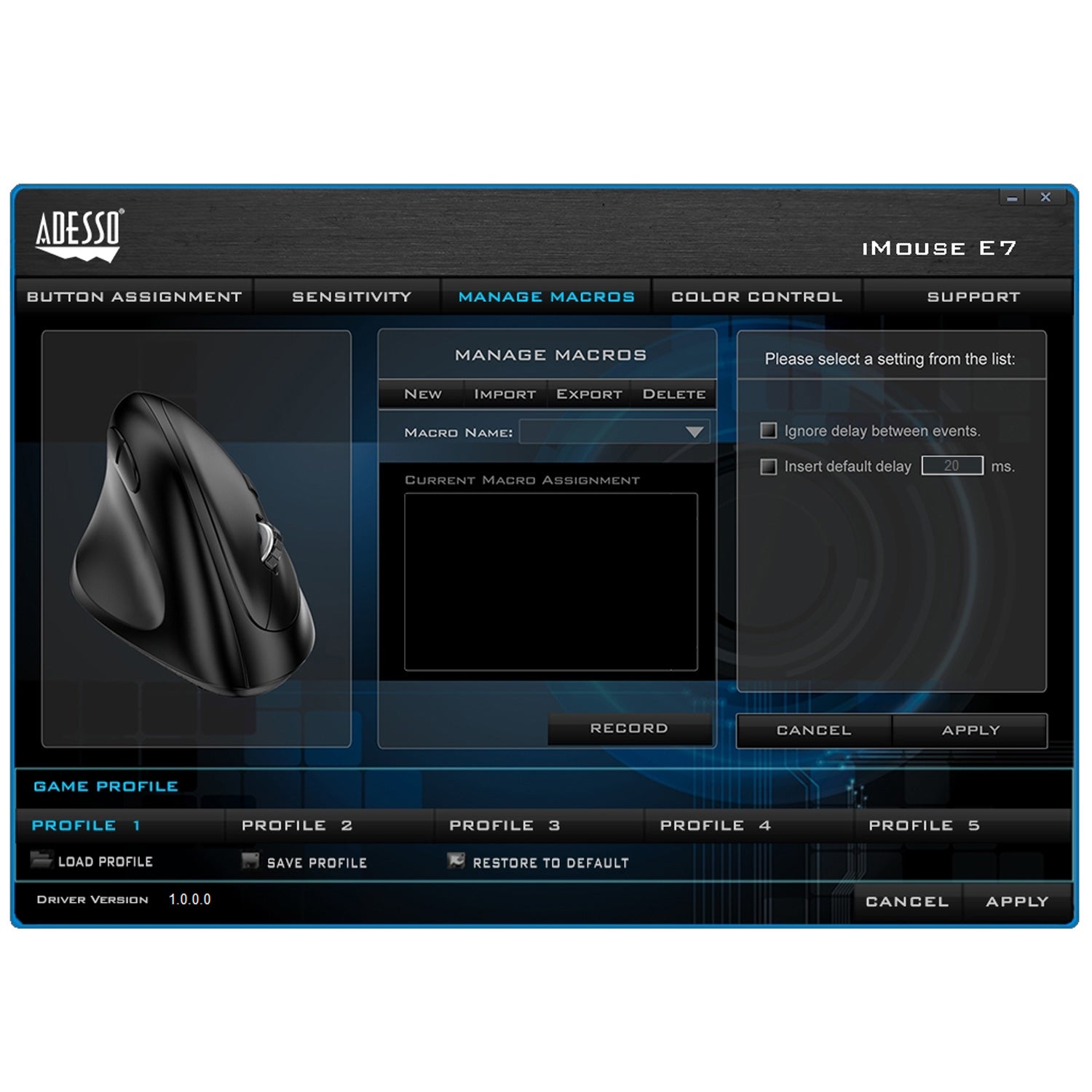 Adesso Programmable Vertical Ergonomic Left-Handed Mouse E7 SpadezStore