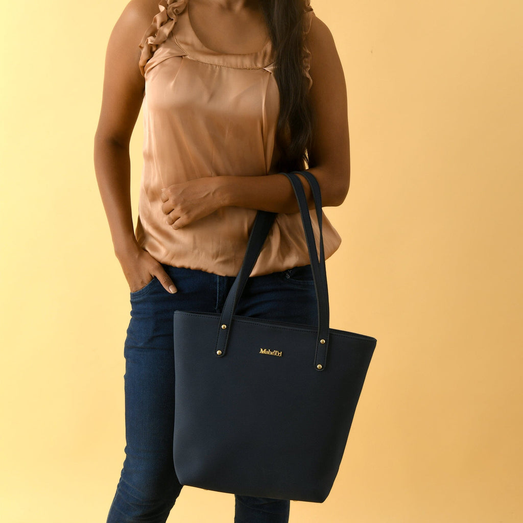 Classy Leather Bags Era Vegan Leather Tote - Navy Blue SpadezStore