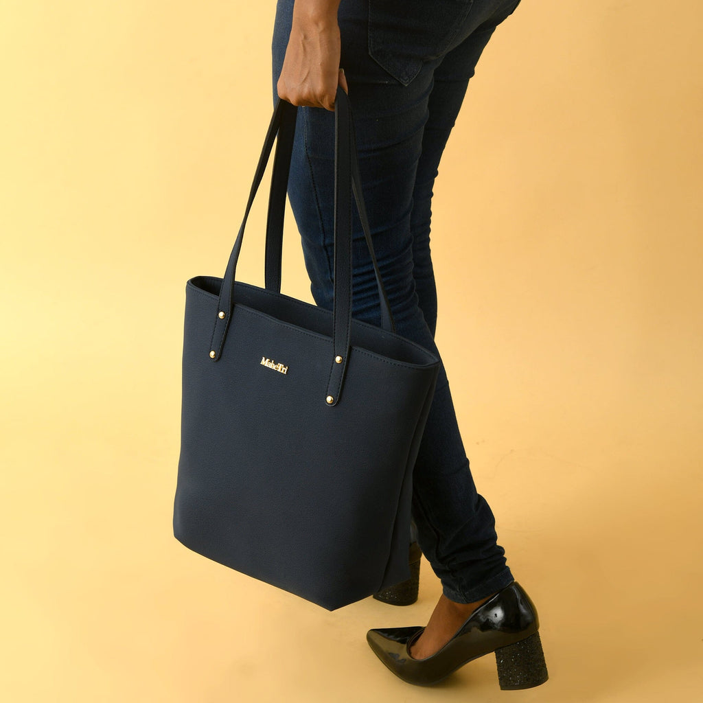 Classy Leather Bags Era Vegan Leather Tote - Navy Blue SpadezStore