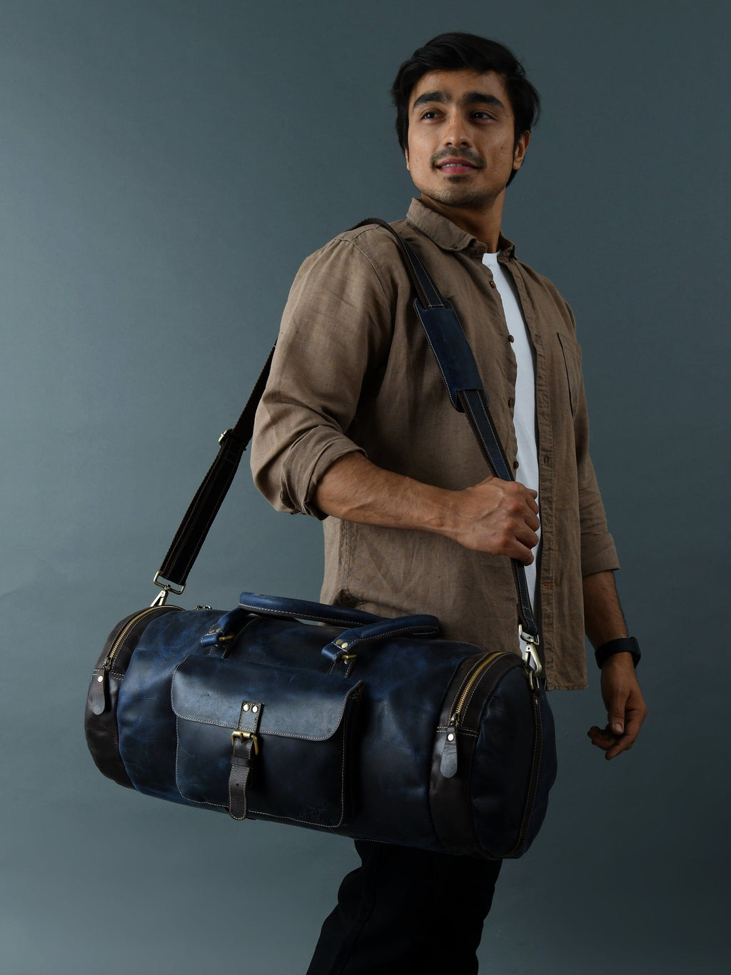 Classy Leather Bags Blue Premium Duffle SpadezStore