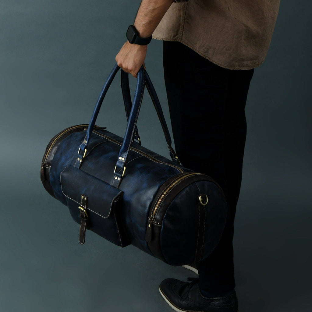 Classy Leather Bags Blue Premium Duffle SpadezStore
