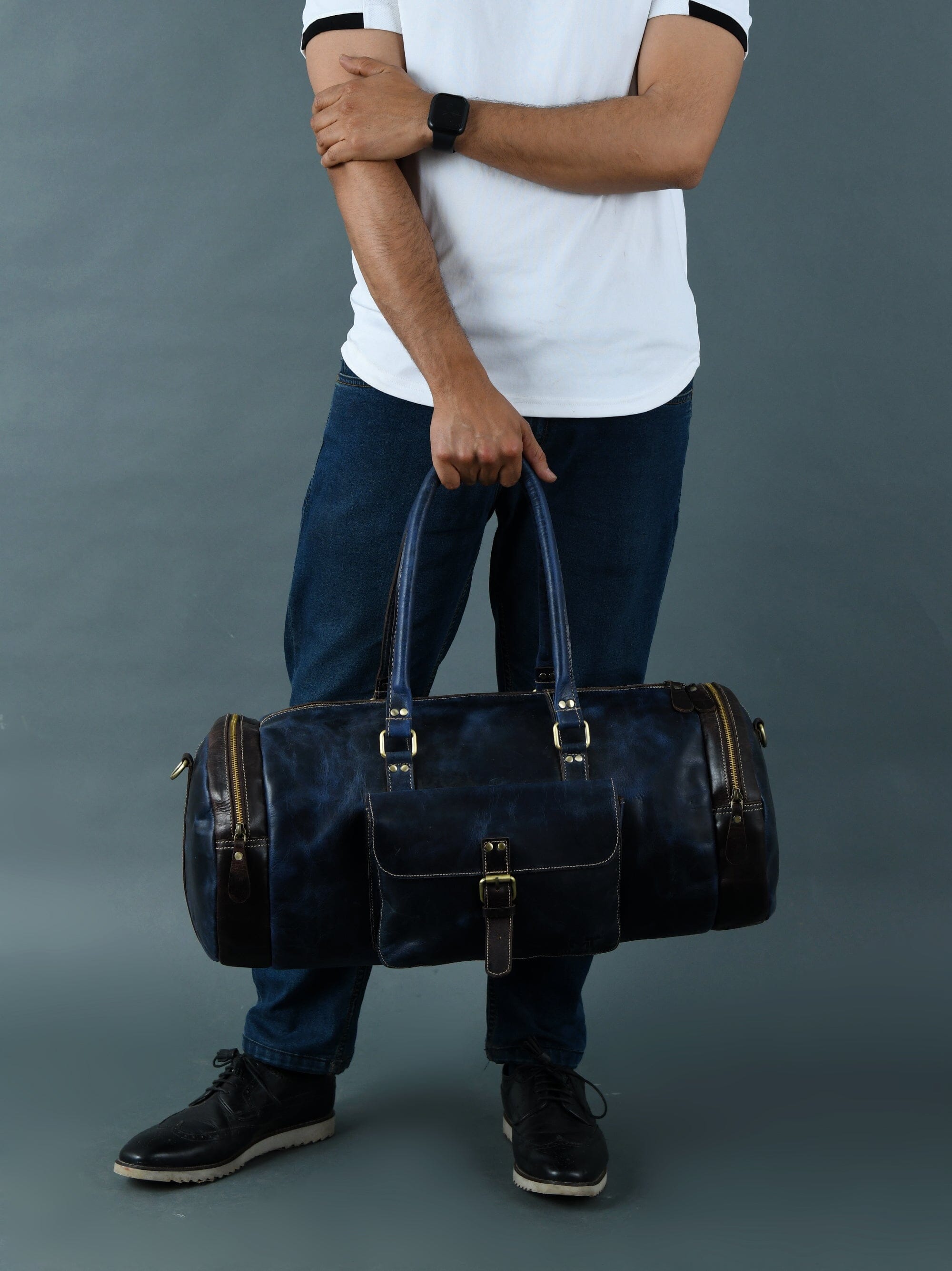 Classy Leather Bags Blue Premium Duffle SpadezStore