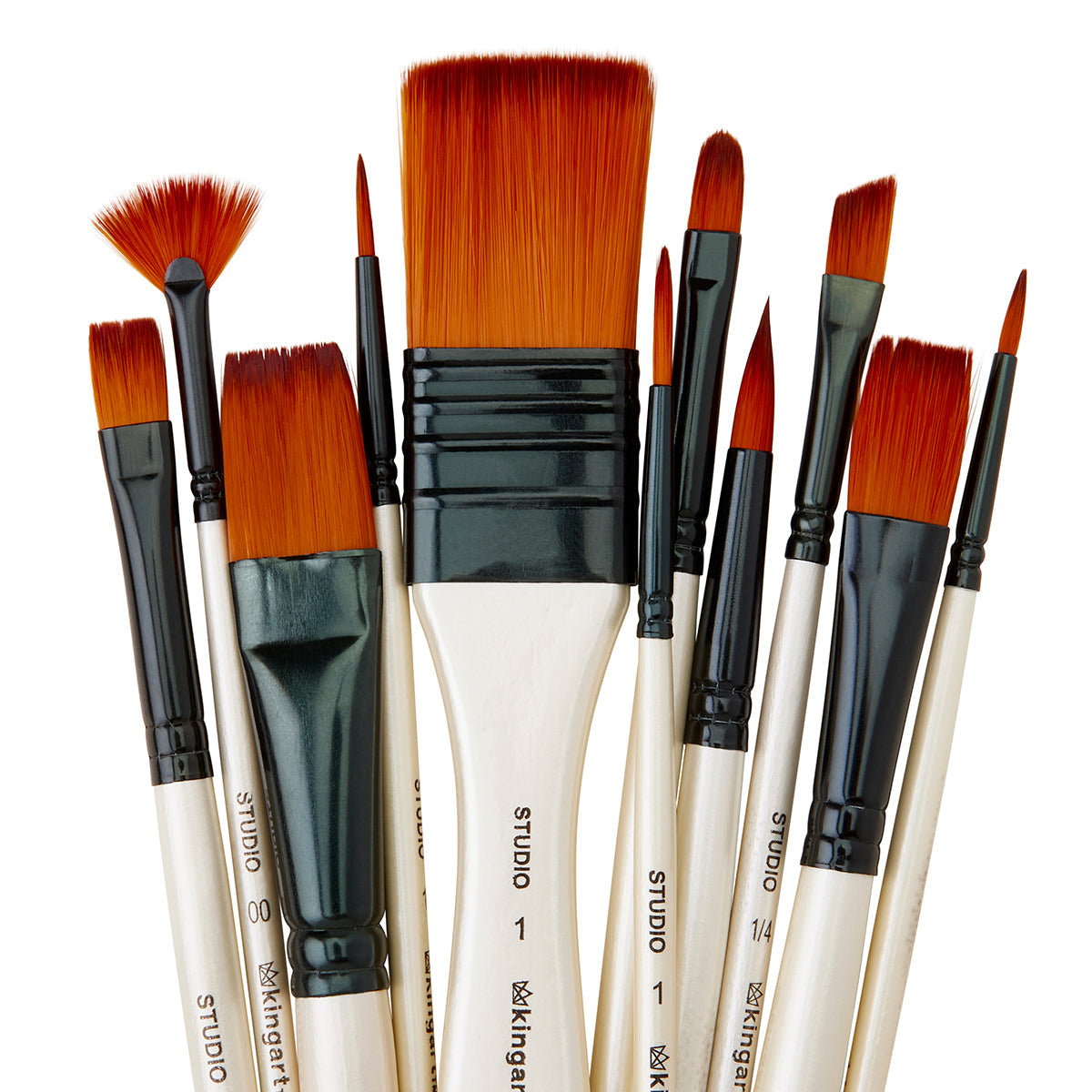 KINGART Studio Gold Nylon Brush Set - Acrylic & Watercolor - 12 Piece