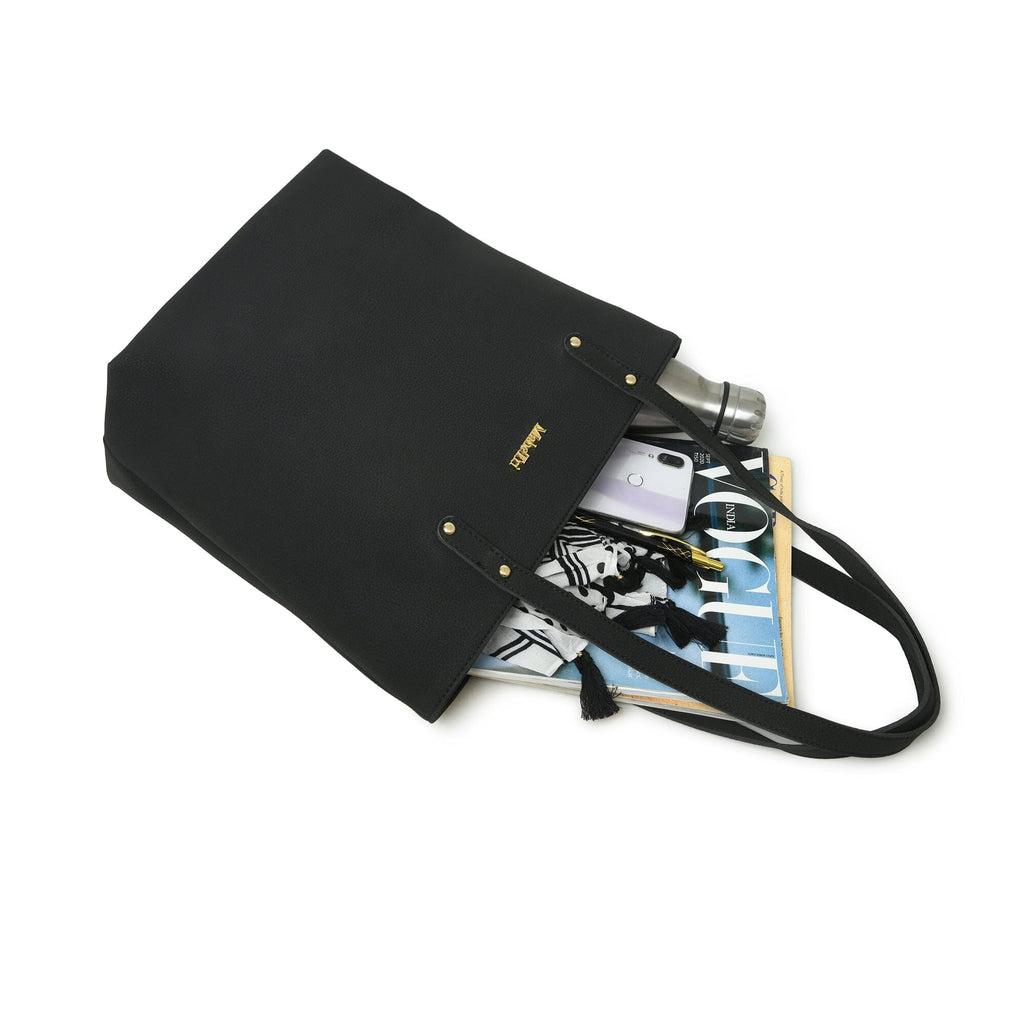 Classy Leather Bags Era Vegan Leather Tote - Midnight Black SpadezStore