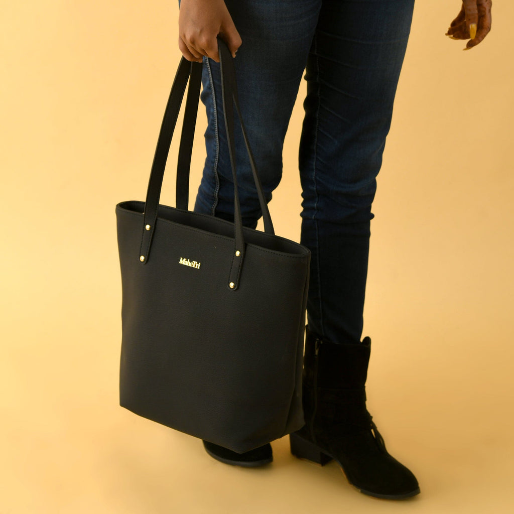 Classy Leather Bags Era Vegan Leather Tote - Midnight Black SpadezStore