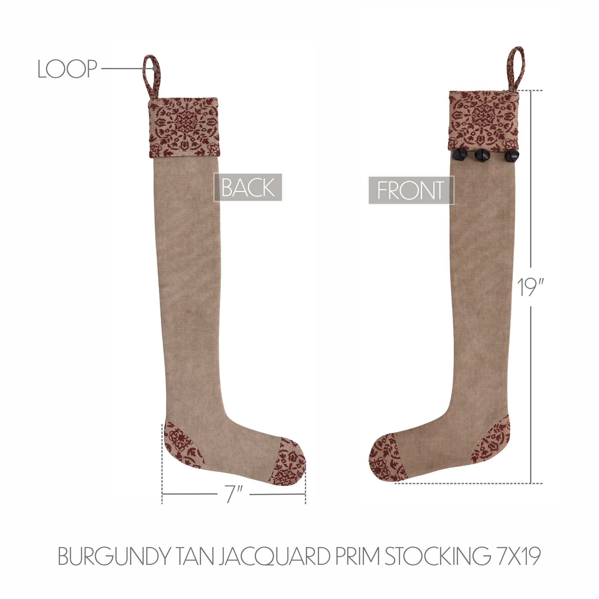 Custom House Burgundy Tan Jacquard Prim Stocking 7x19 SpadezStore